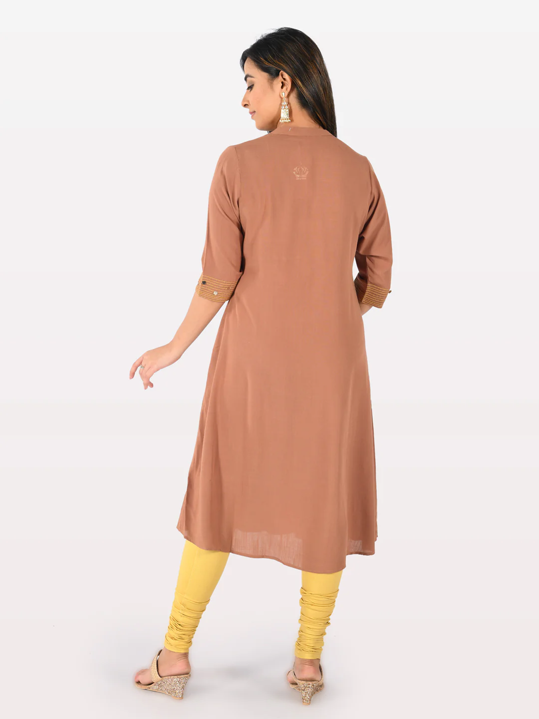 Neerus Brown Embroidered Straight Kurta - Image 2