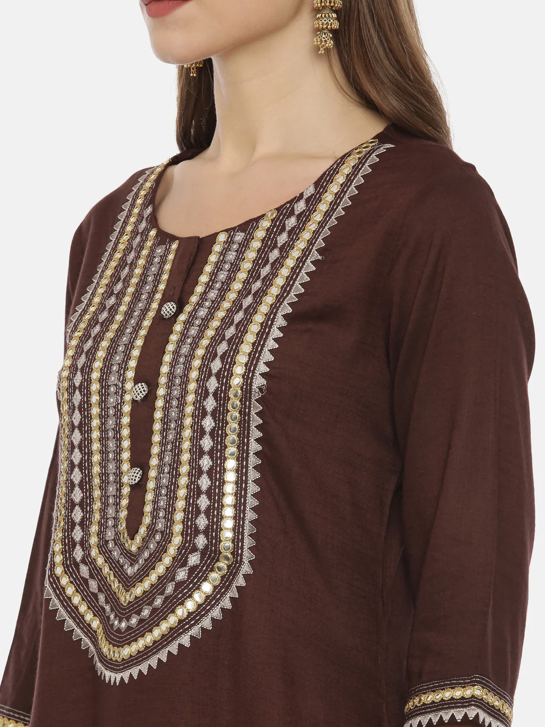 Neerus Brown Embroidered Straight Kurta - Image 2