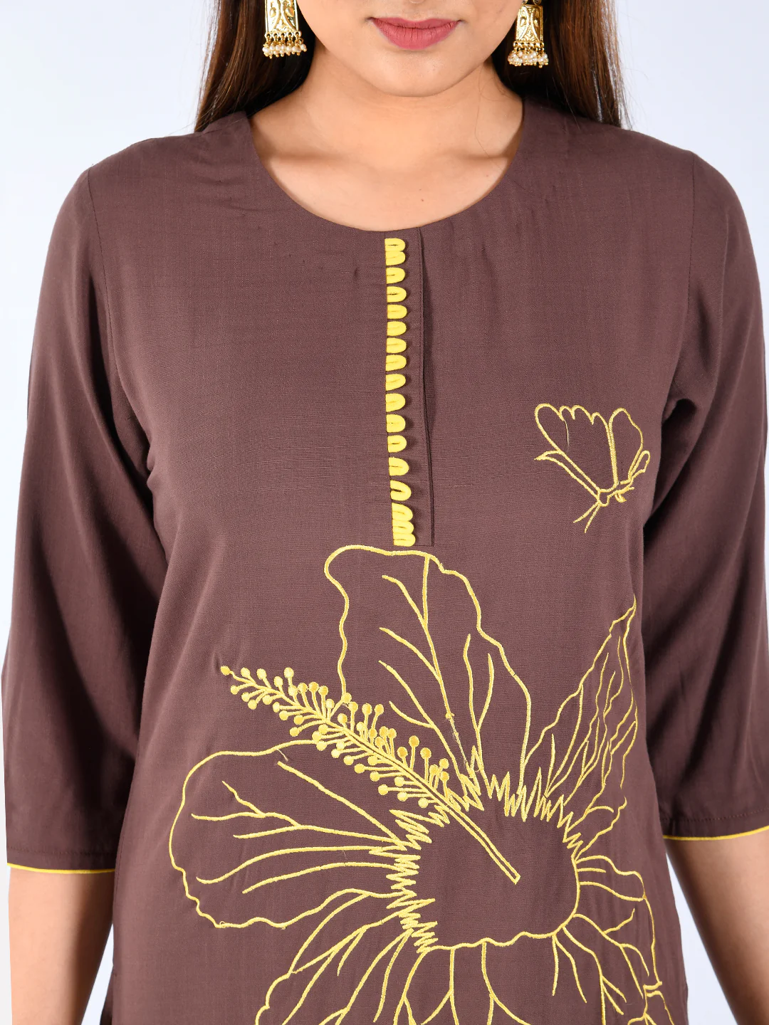 Neerus Brown Embroidered Straight Kurta - Image 5