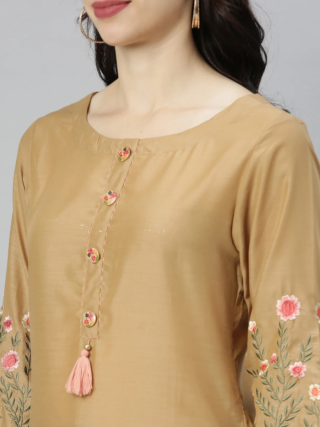 Neerus Brown Embroidered Straight Kurta - Image 2