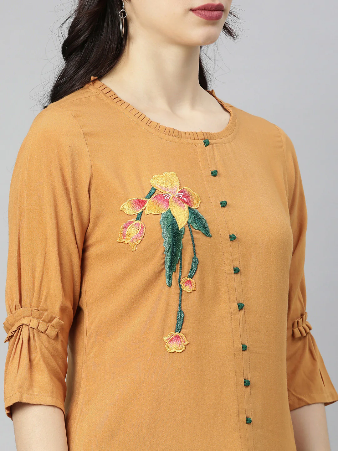 Neerus Brown Embroidered Straight Kurta - Image 2