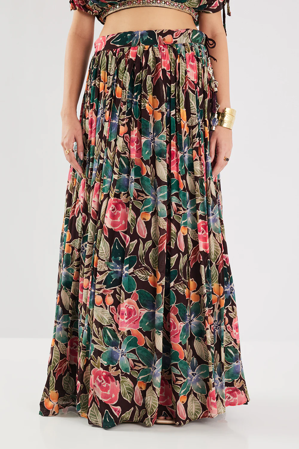 Neerus Brown Floral Georgette Fabric Fusion Set. - Image 7