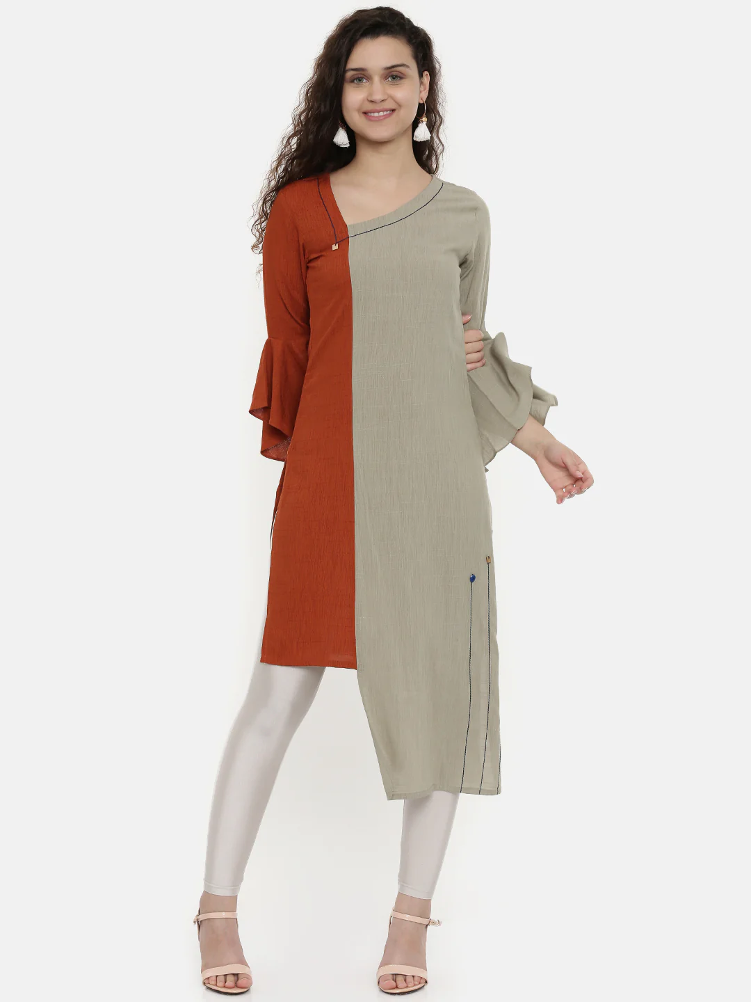 Neerus Brown High Low Kurta - Image 7