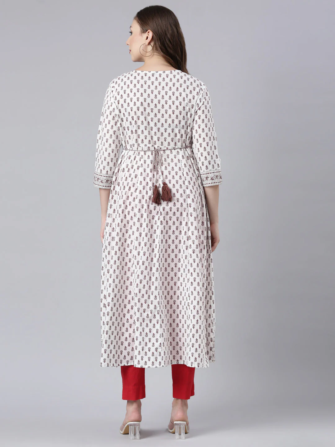 Neerus Brown Panelled Anarkali Floral Kurta - Image 4