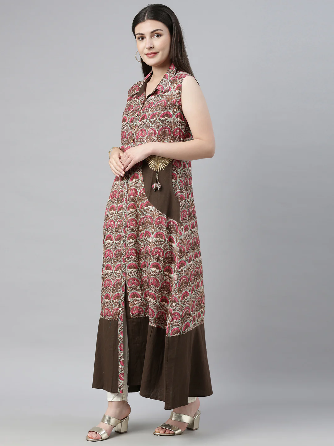 Neerus Brown Printed A Line Kurta - Image 4