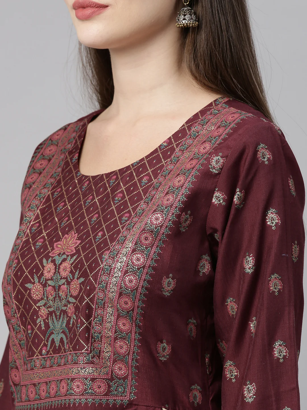 Neerus Brown Printed Flared Kurta - Image 2