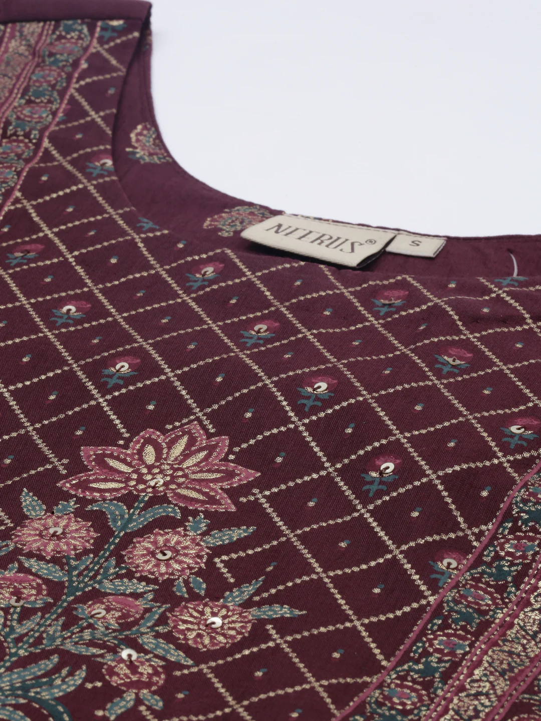 Neerus Brown Printed Flared Kurta - Image 3