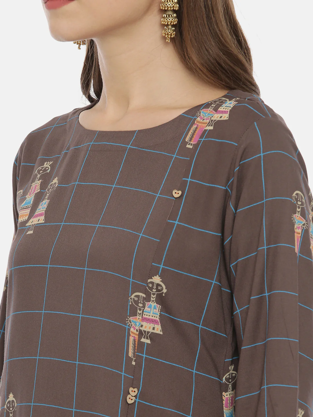 Neerus Brown Printed High Low Kurti - Image 2