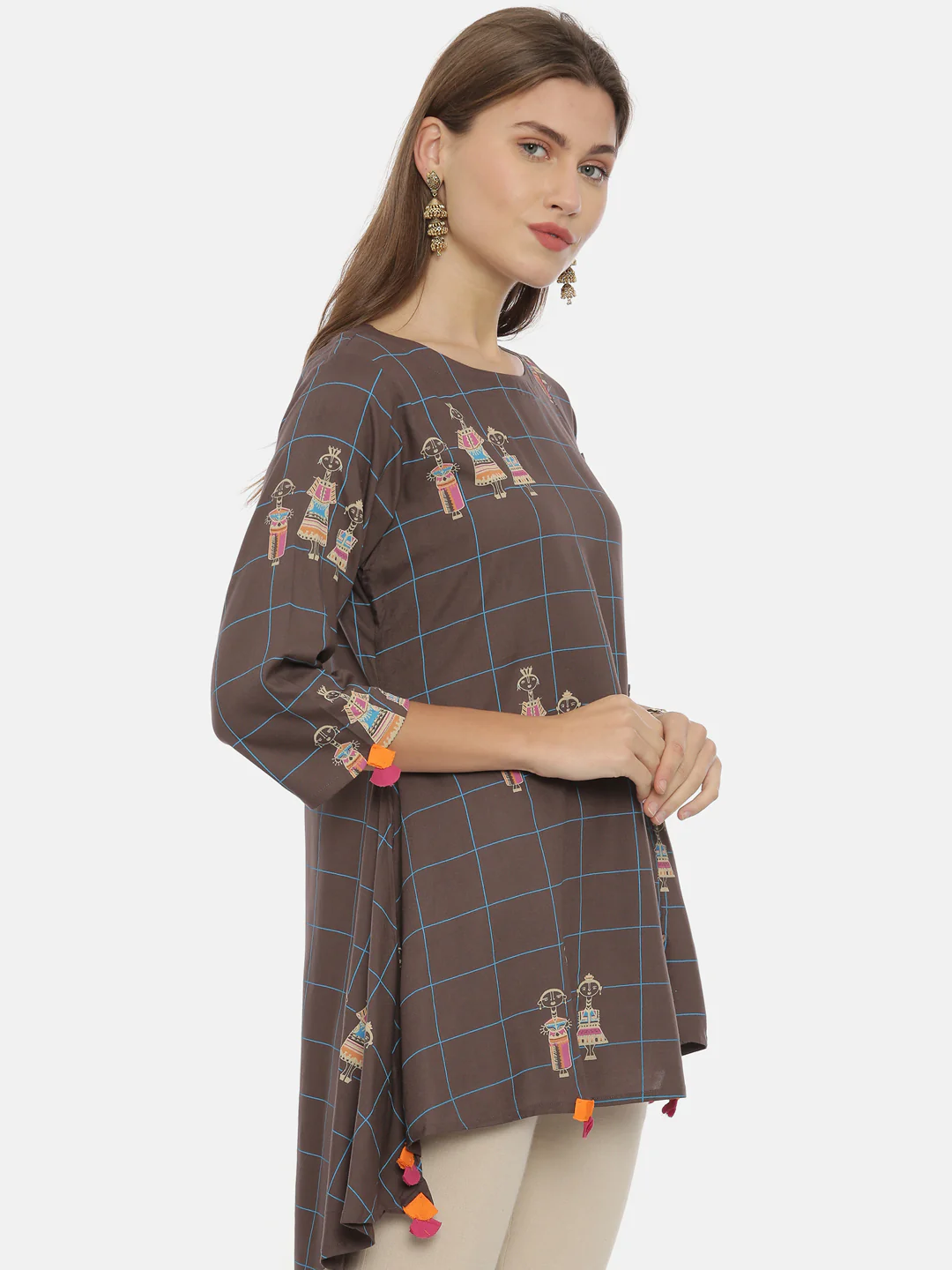 Neerus Brown Printed High Low Kurti - Image 4