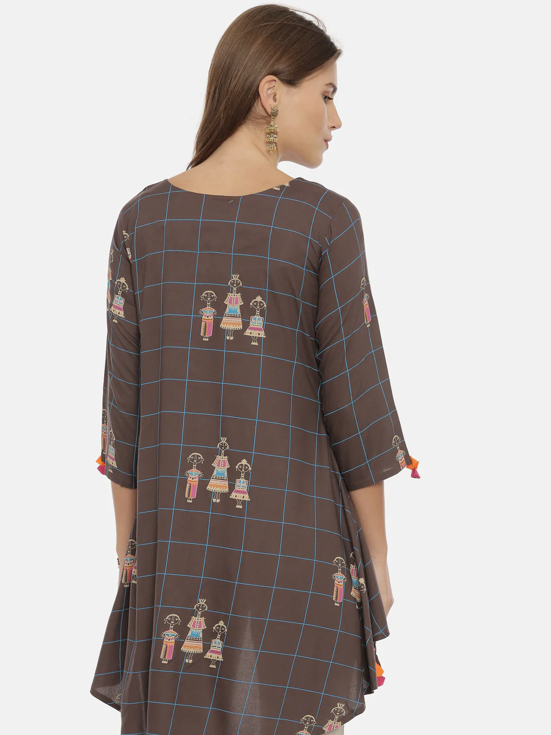 Neerus Brown Printed High Low Kurti - Image 5