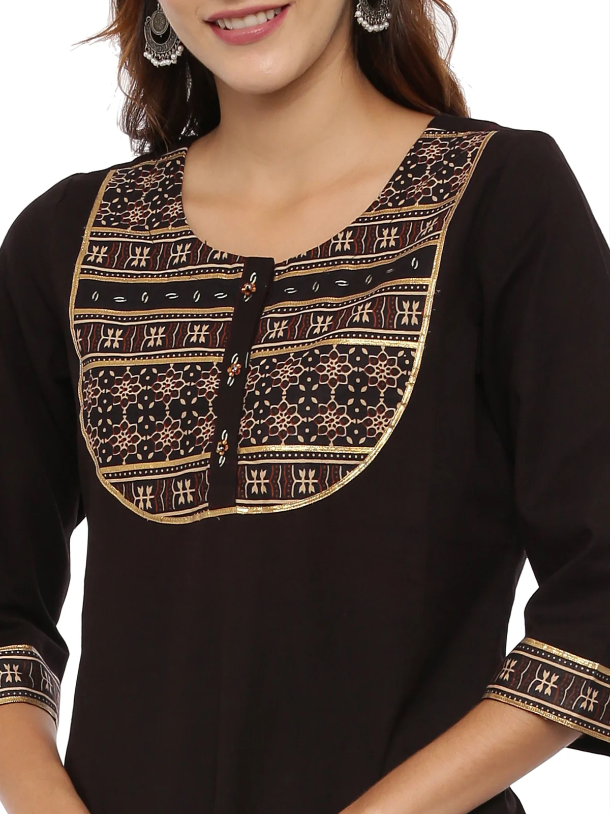 Neerus Brown Printed Kurta With Sharara & Dupatta - Image 2