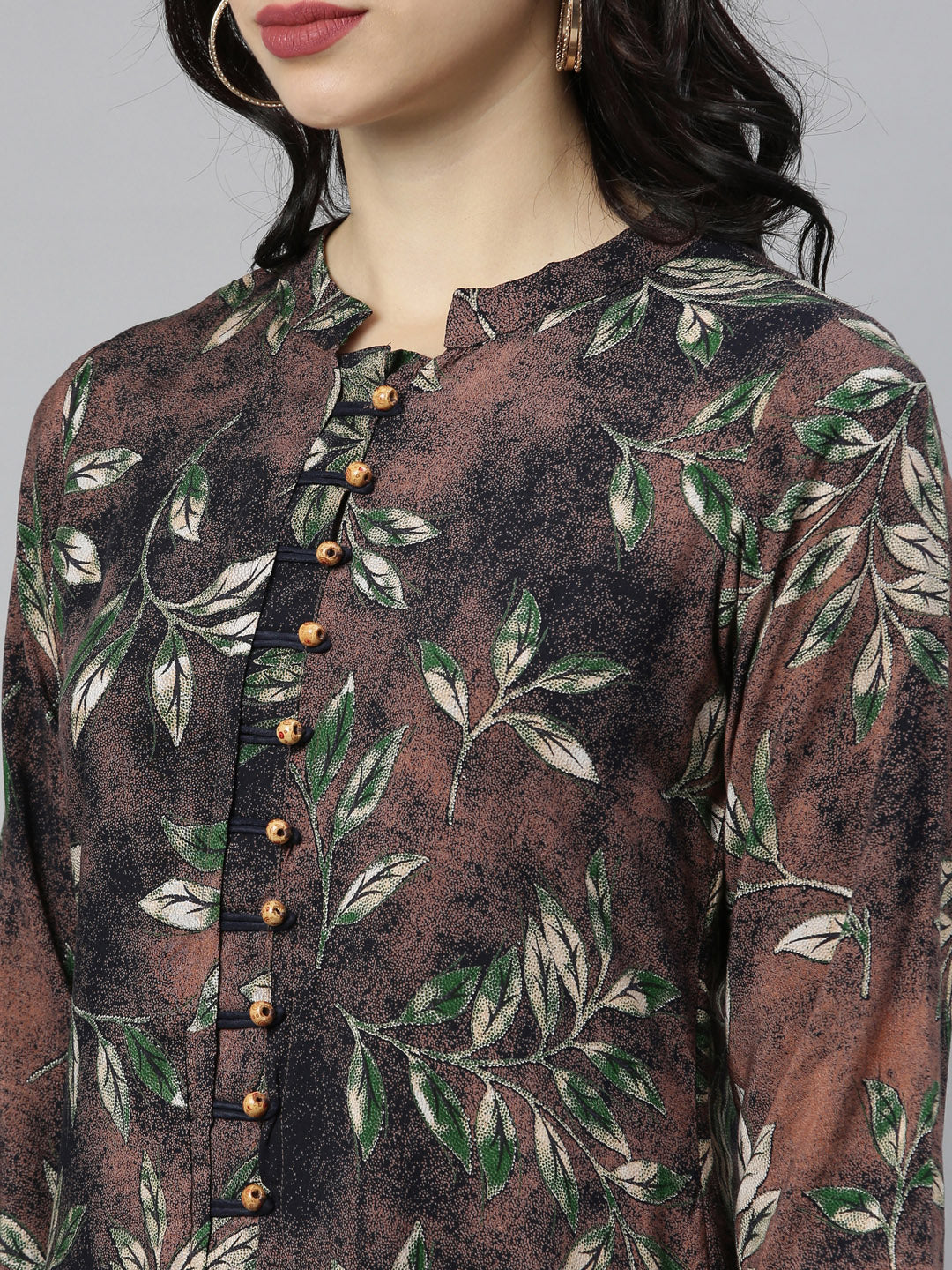 Neerus Brown Printed Straight Kurta - Image 2