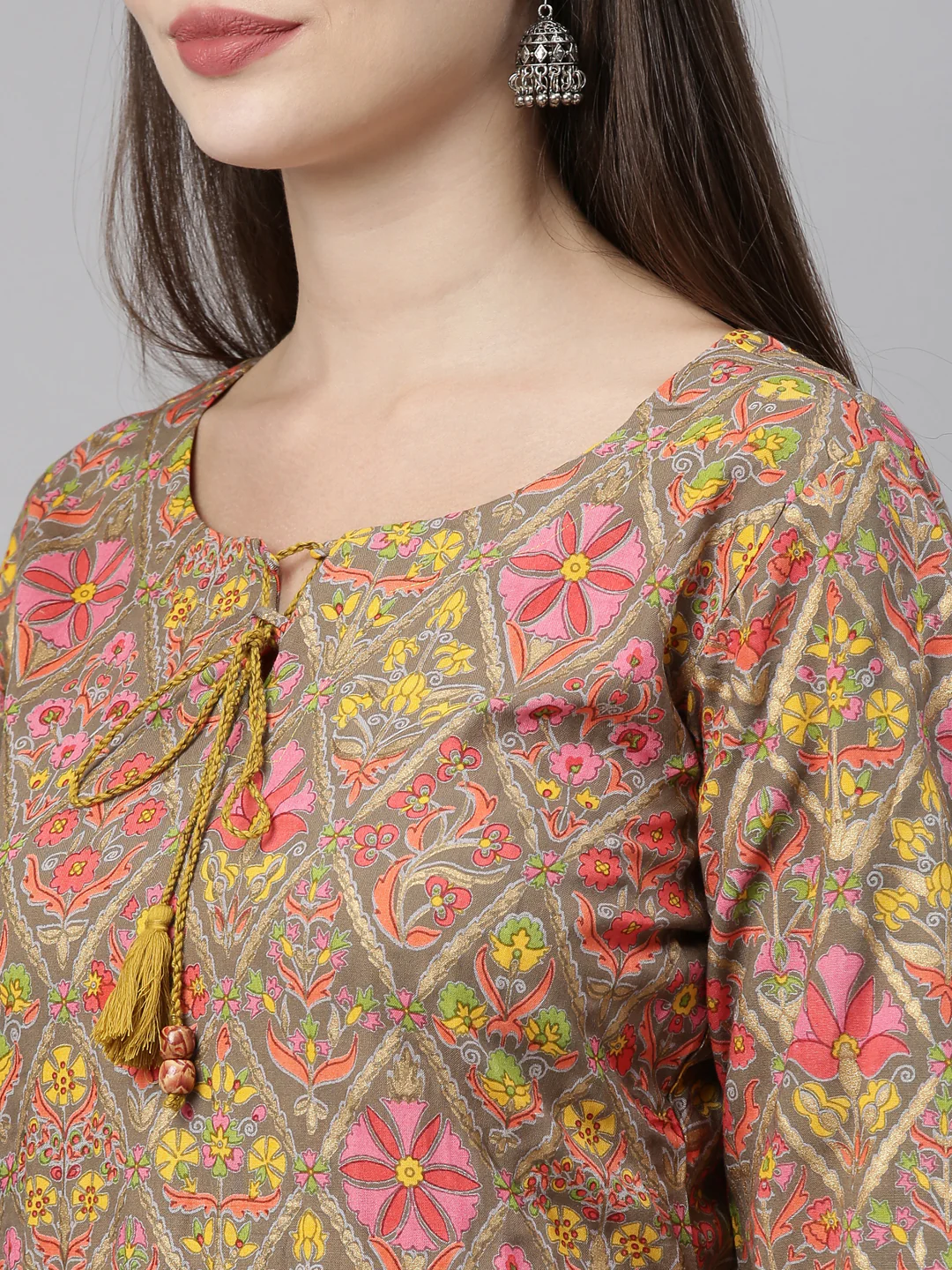 Neerus Brown Printed Straight Kurta - Image 2