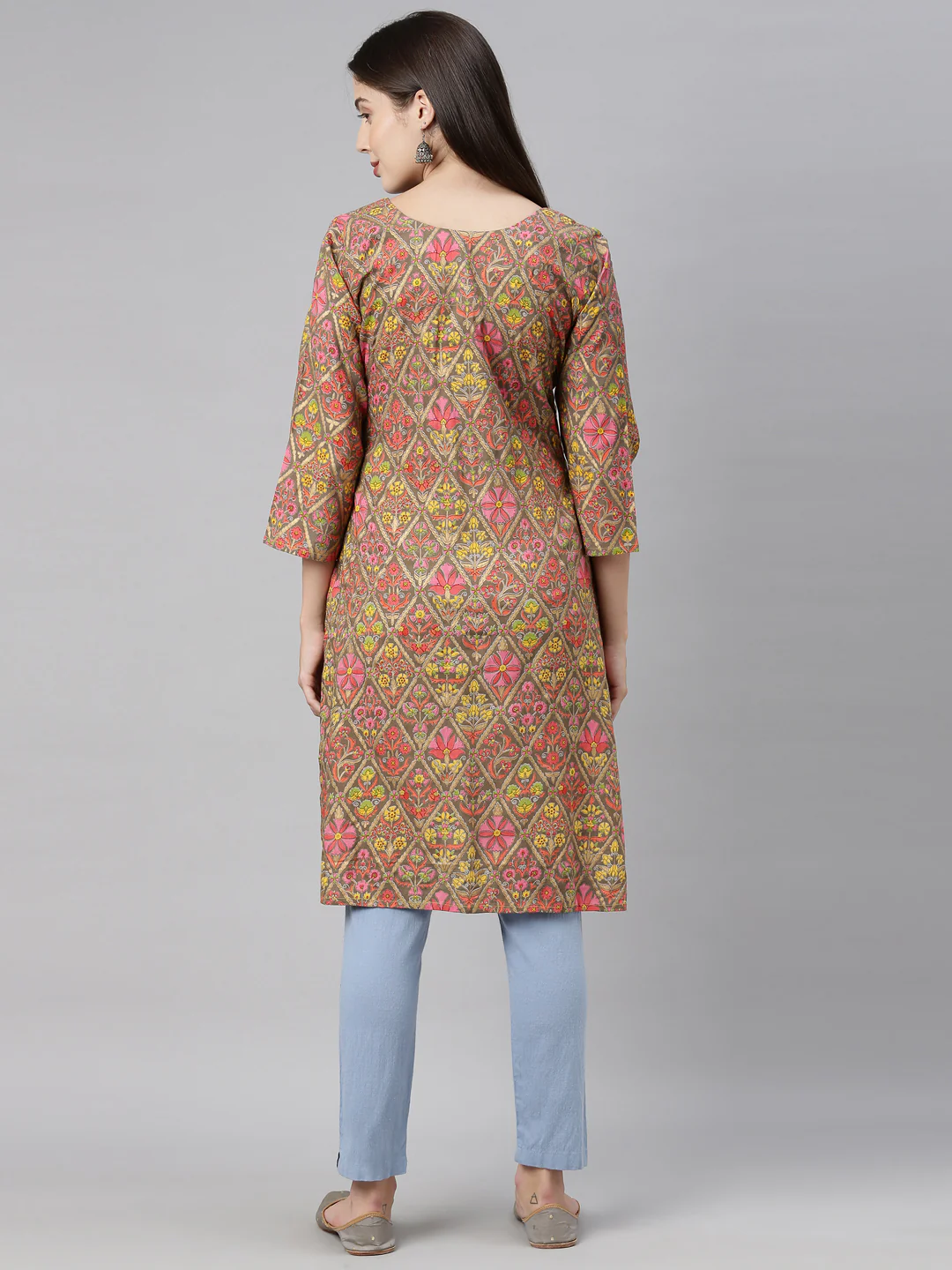 Neerus Brown Printed Straight Kurta - Image 6