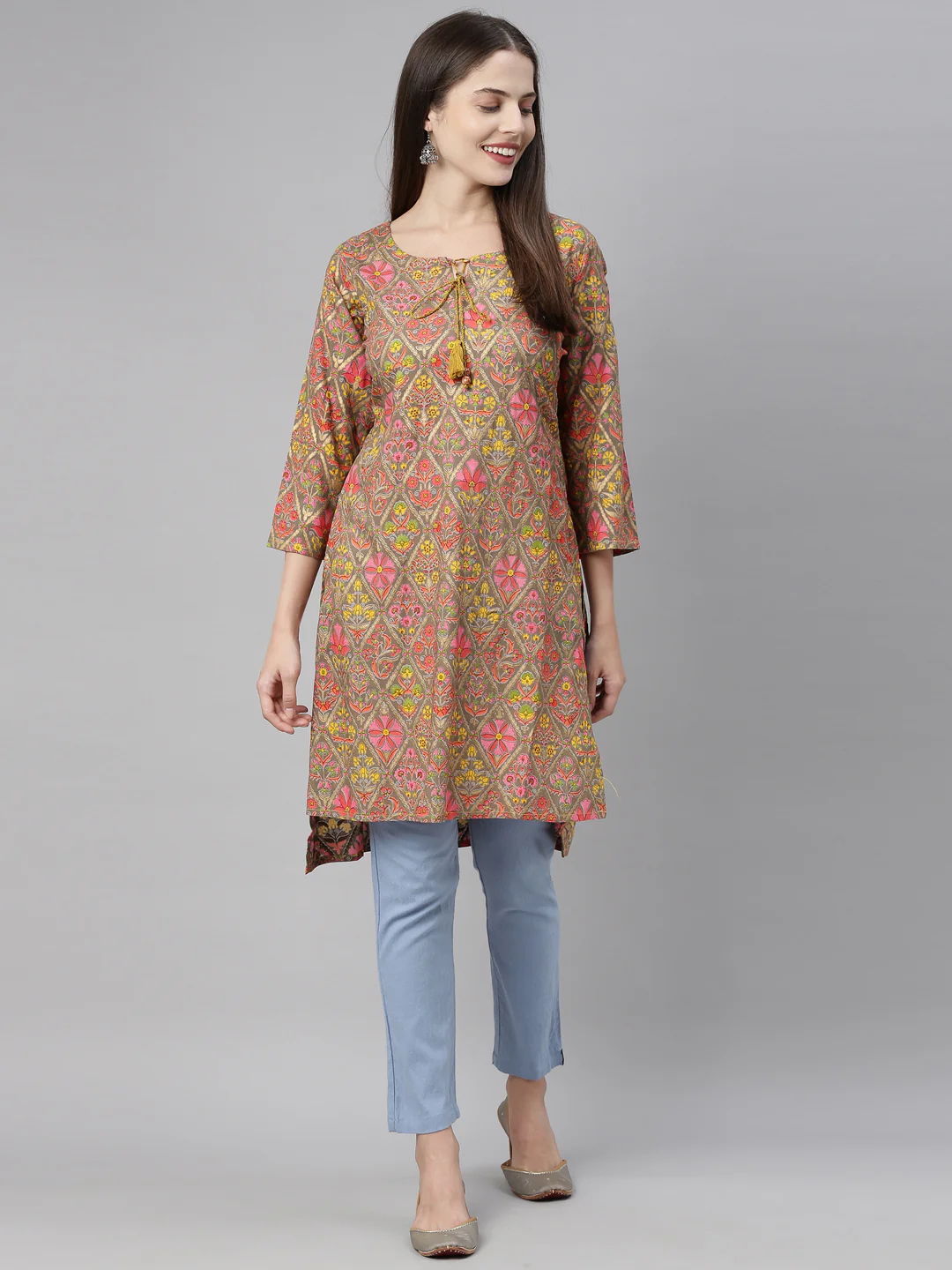 Neerus Brown Printed Straight Kurta - Image 7