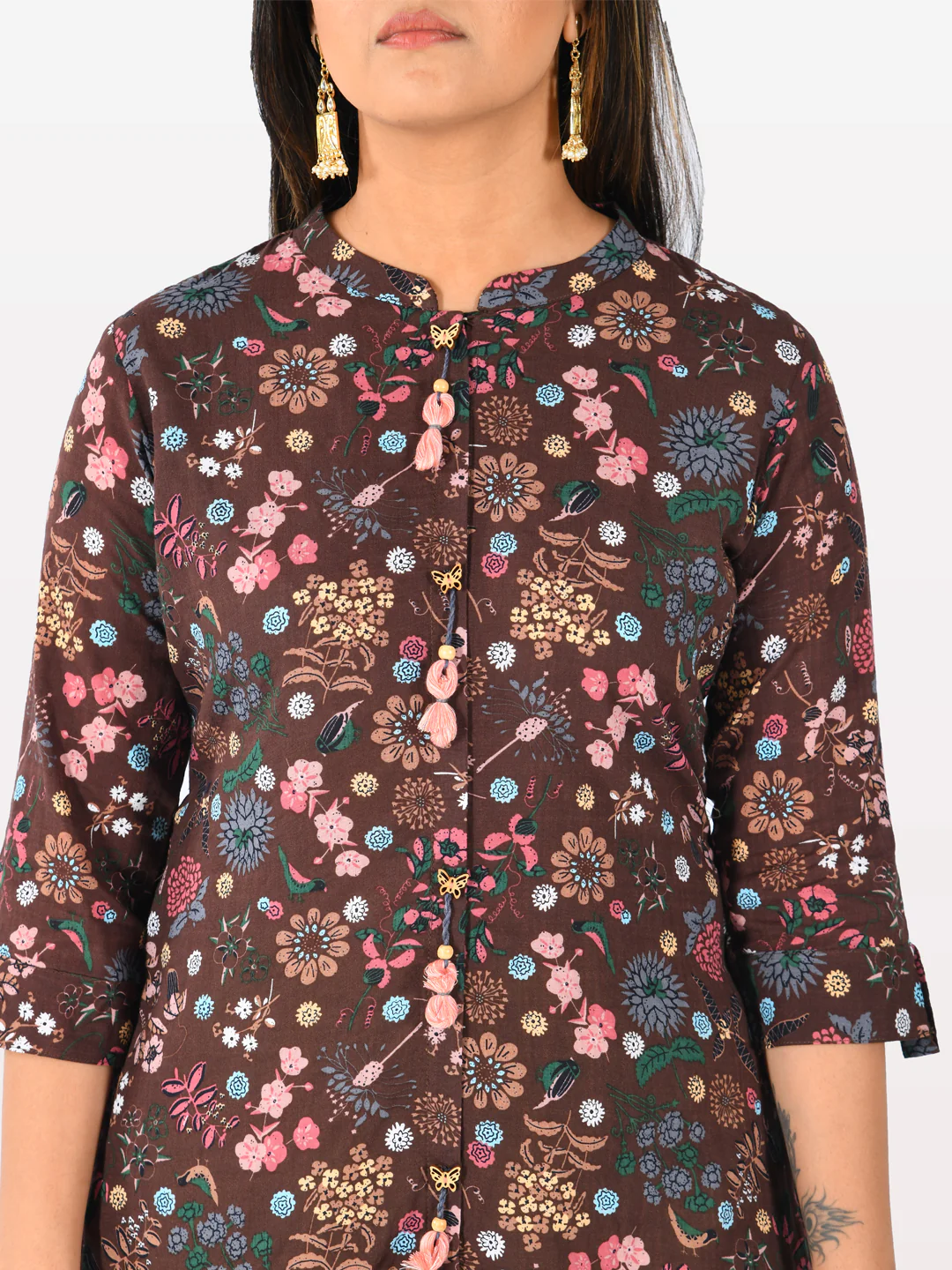 Neerus Brown Printed Straight Kurta - Image 3