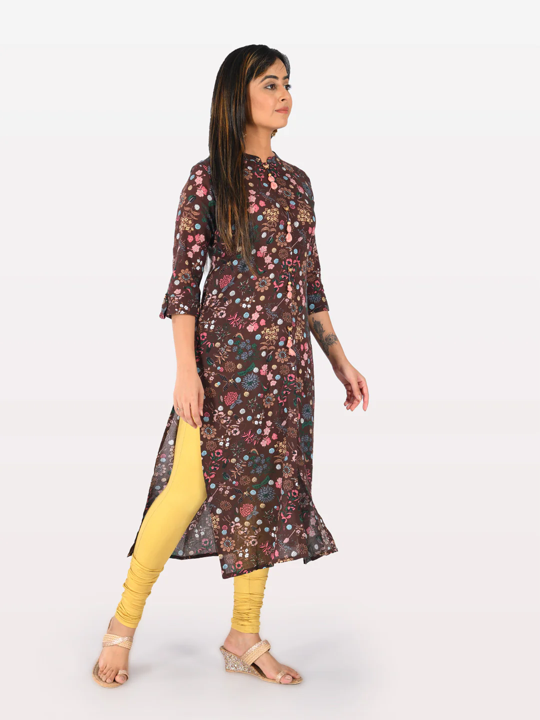 Neerus Brown Printed Straight Kurta - Image 4