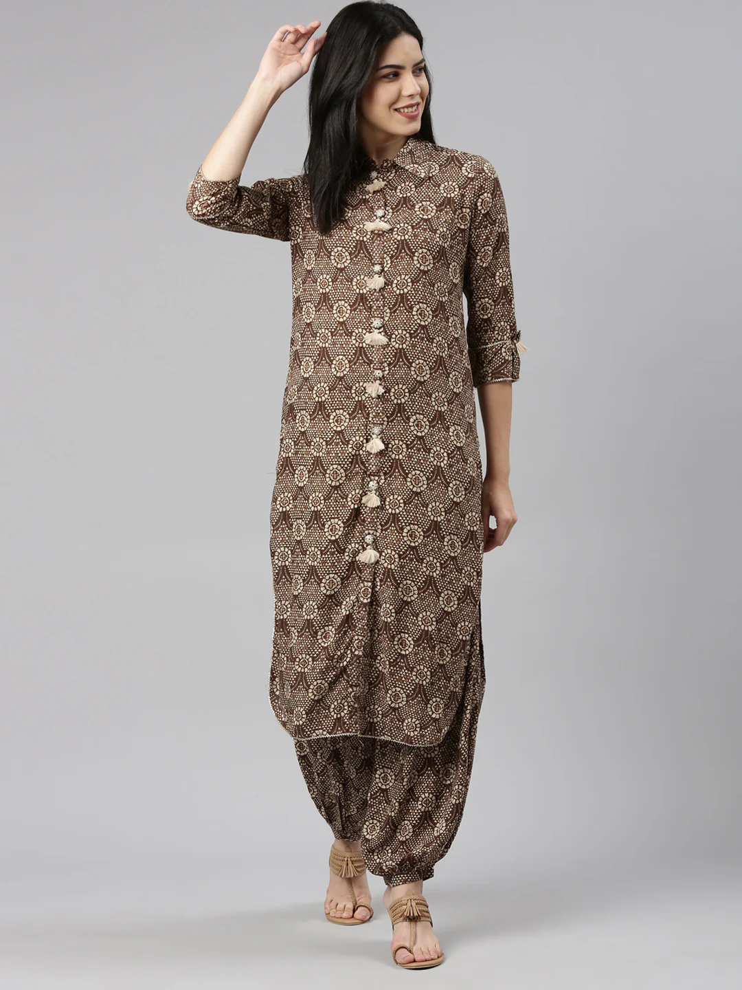 Neerus Brown Regular Straight Printed Kurta And Salwar - Image 5