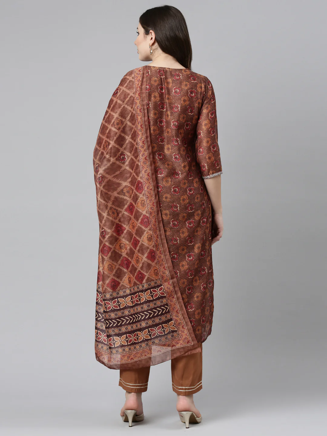 Neerus Brown Regular Straight Printed Readymade suits - Image 3