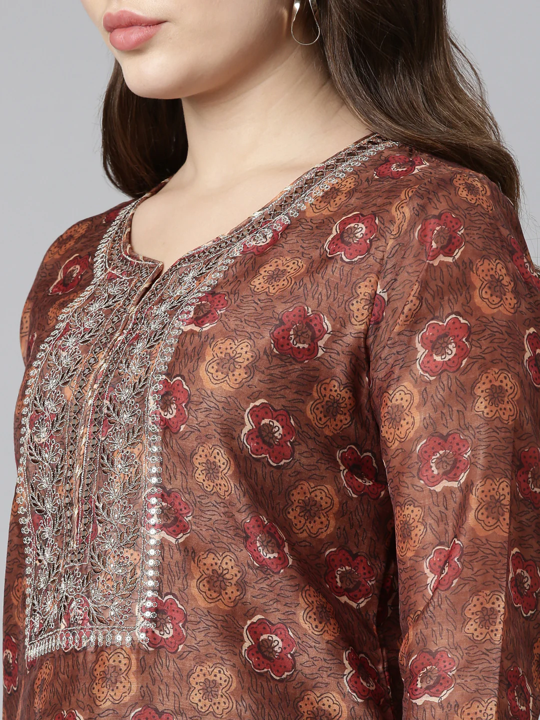 Neerus Brown Regular Straight Printed Readymade suits - Image 4