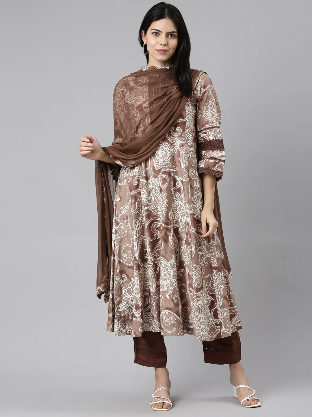 Neerus Brown Regular Straight Printed Readymade suits - Image 5
