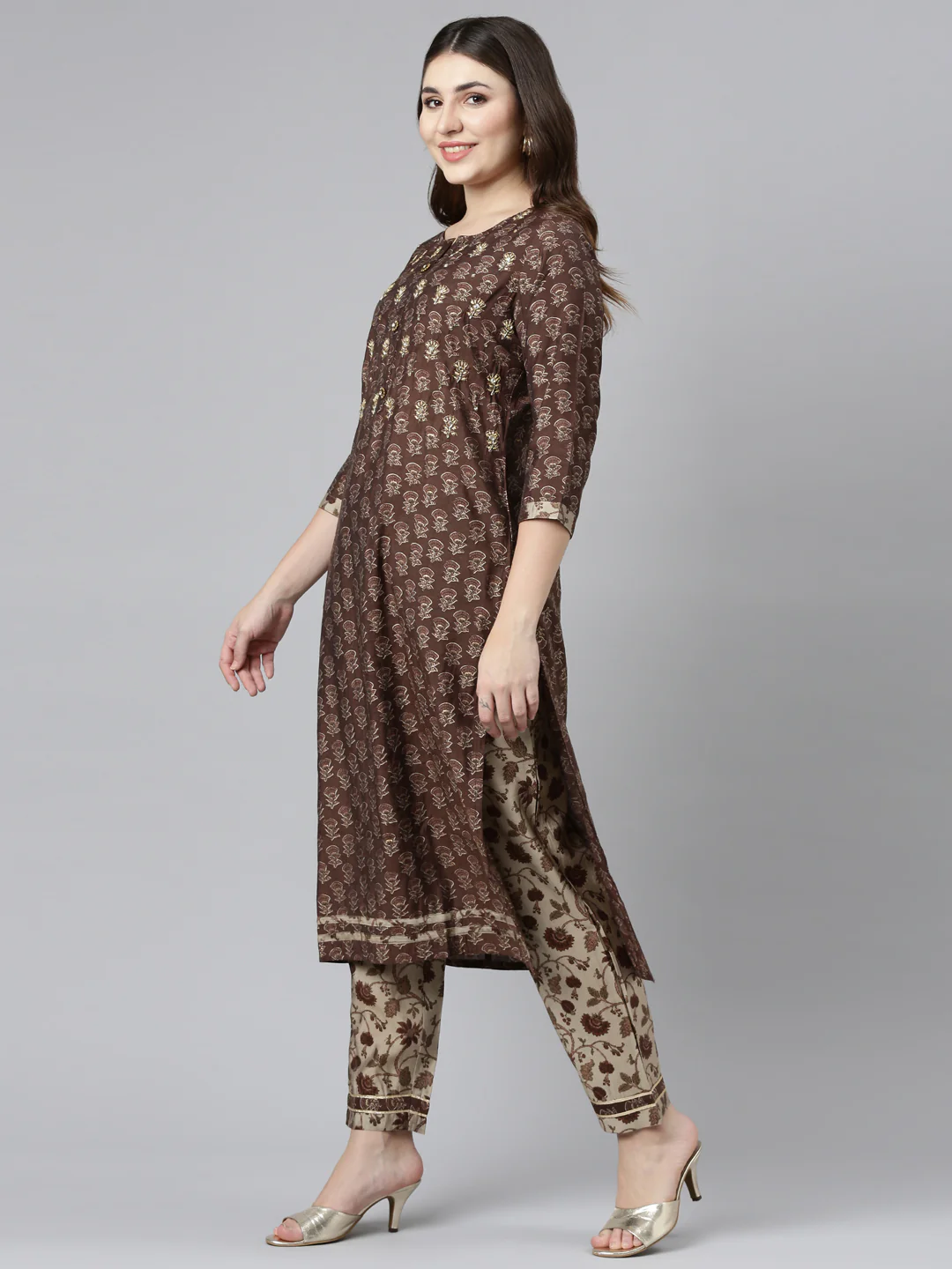 Neerus Brown Regular Straight Printed Readymade suits - Image 2