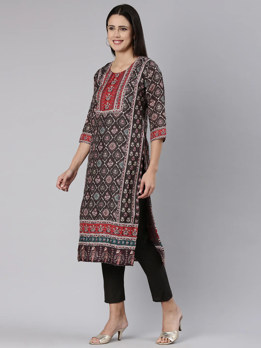Neerus Brown Regular Straight Printed Readymade suits - Image 2