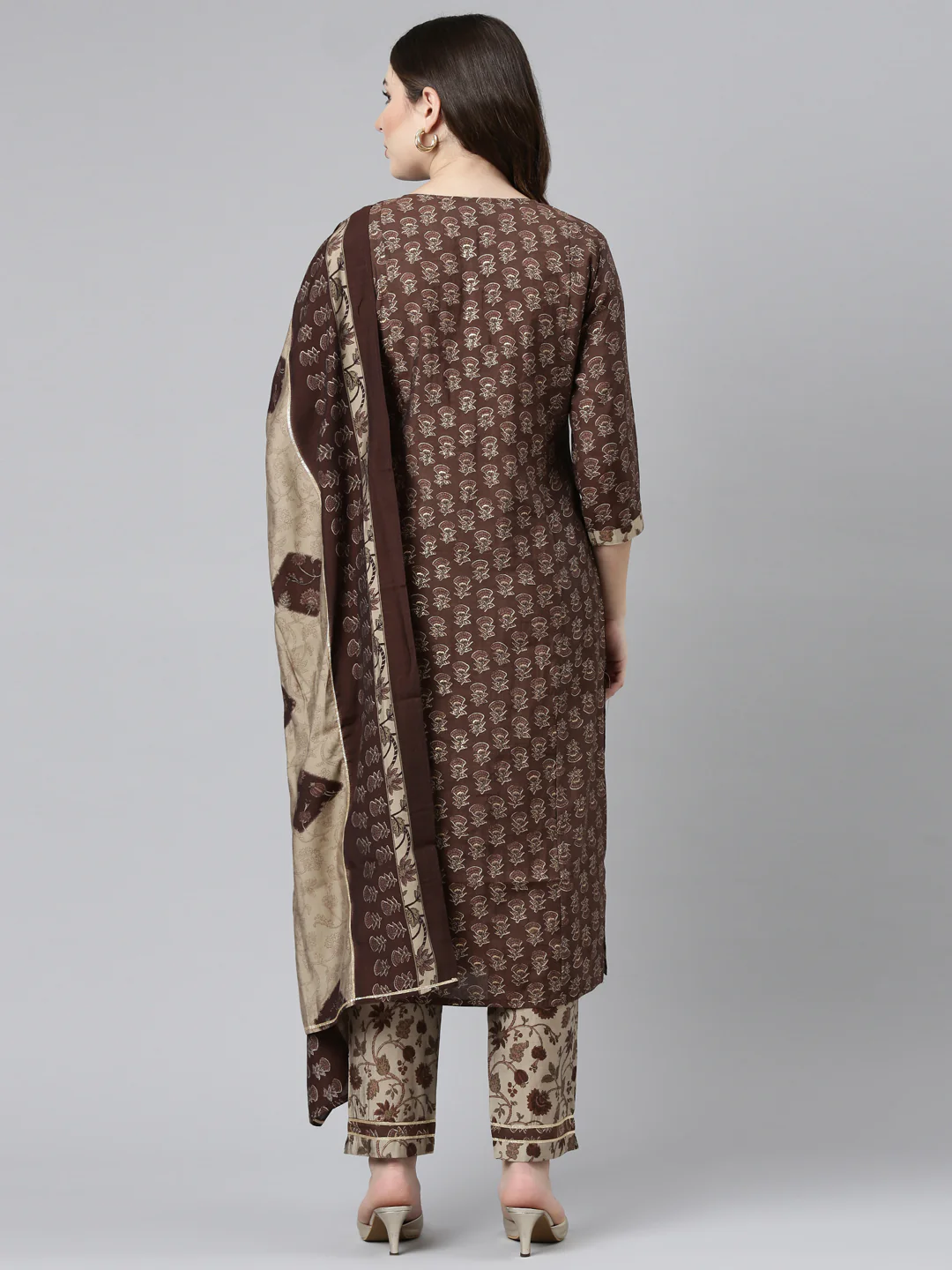 Neerus Brown Regular Straight Printed Readymade suits - Image 3