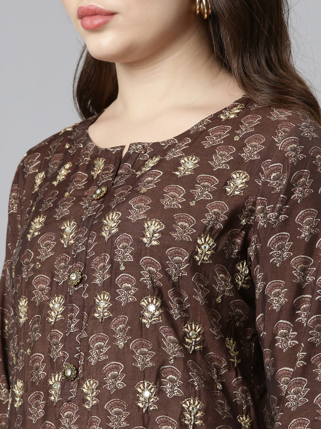 Neerus Brown Regular Straight Printed Readymade suits - Image 4