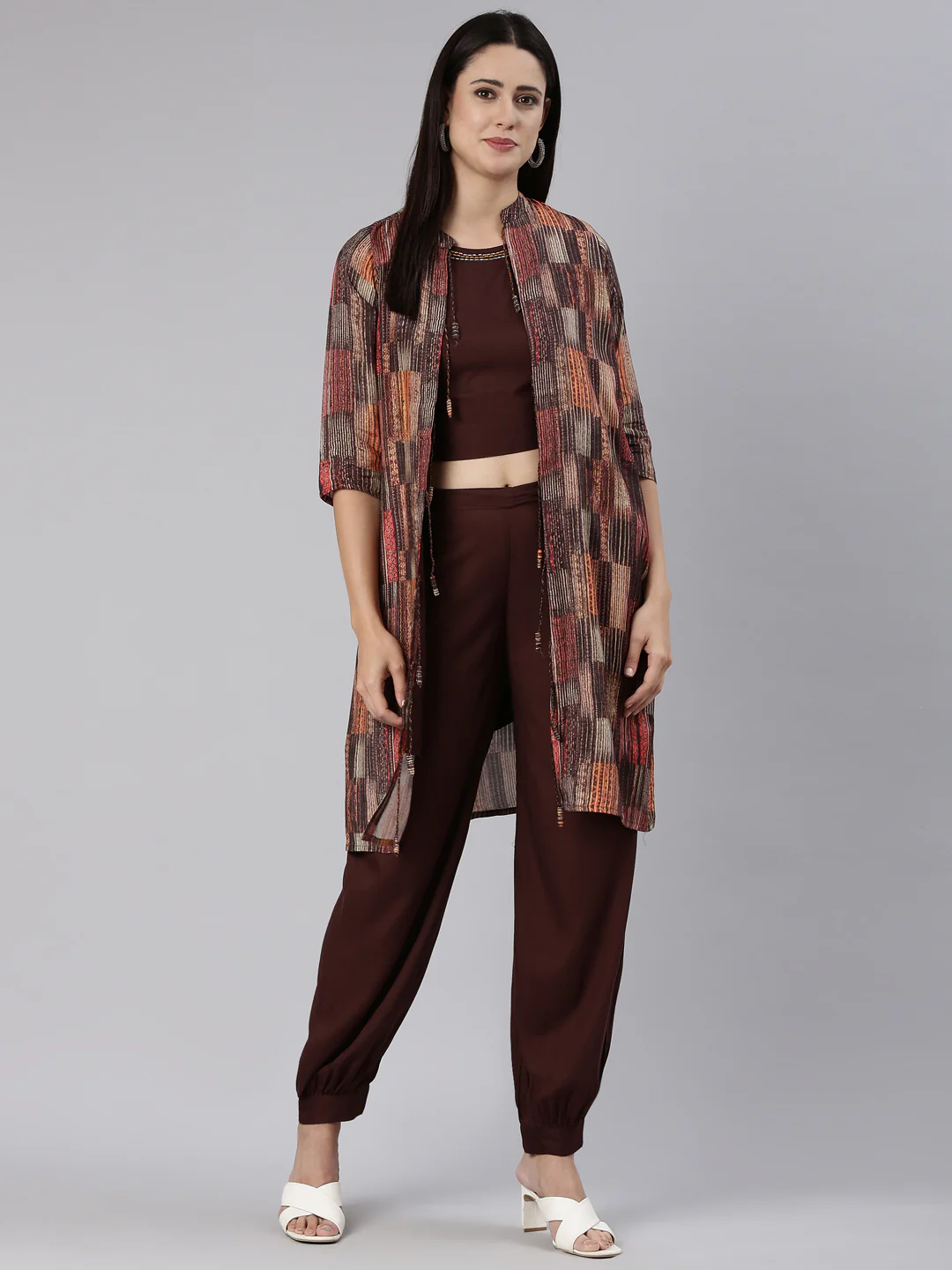Neerus Brown Regular Straight Solid Co-Ords Set - Image 5