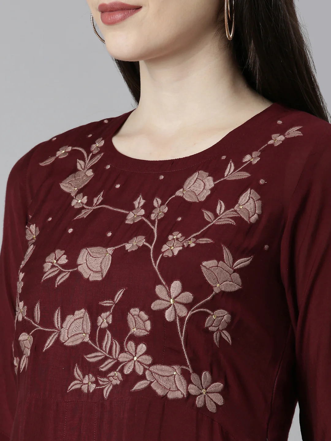 Neerus Brown Straight Casual Floral Dresses - Image 7