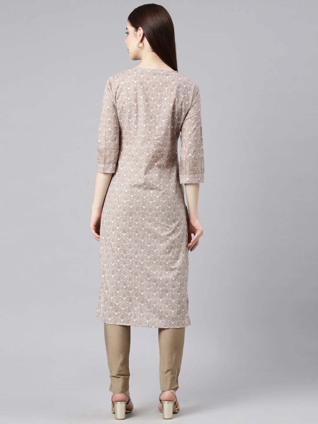Neerus Brown Straight Casual Floral Straight Kurta - Image 4
