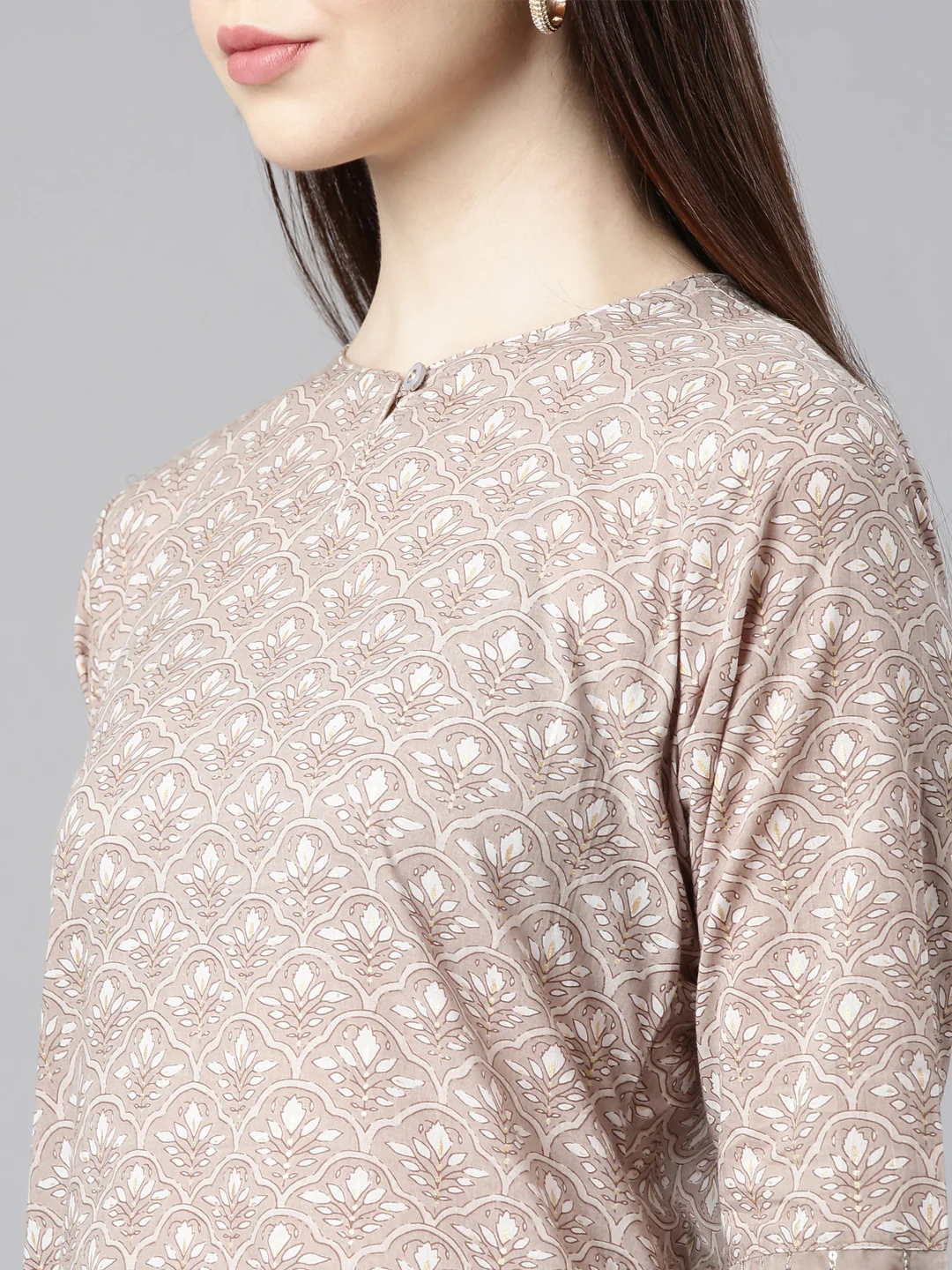 Neerus Brown Straight Casual Floral Straight Kurta - Image 5