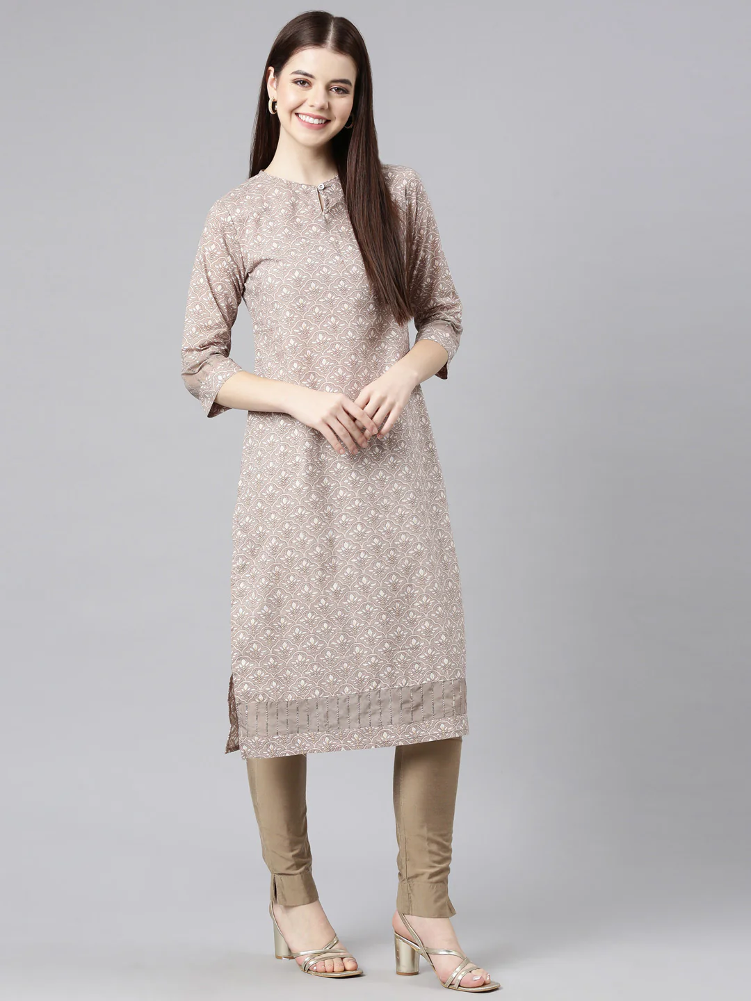 Neerus Brown Straight Casual Floral Straight Kurta - Image 8