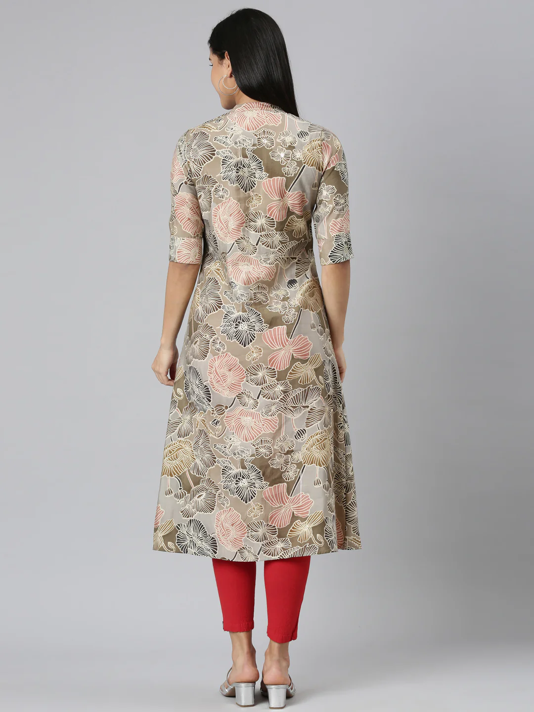 Neerus Brown Straight Casual Floral Straight Kurta - Image 4