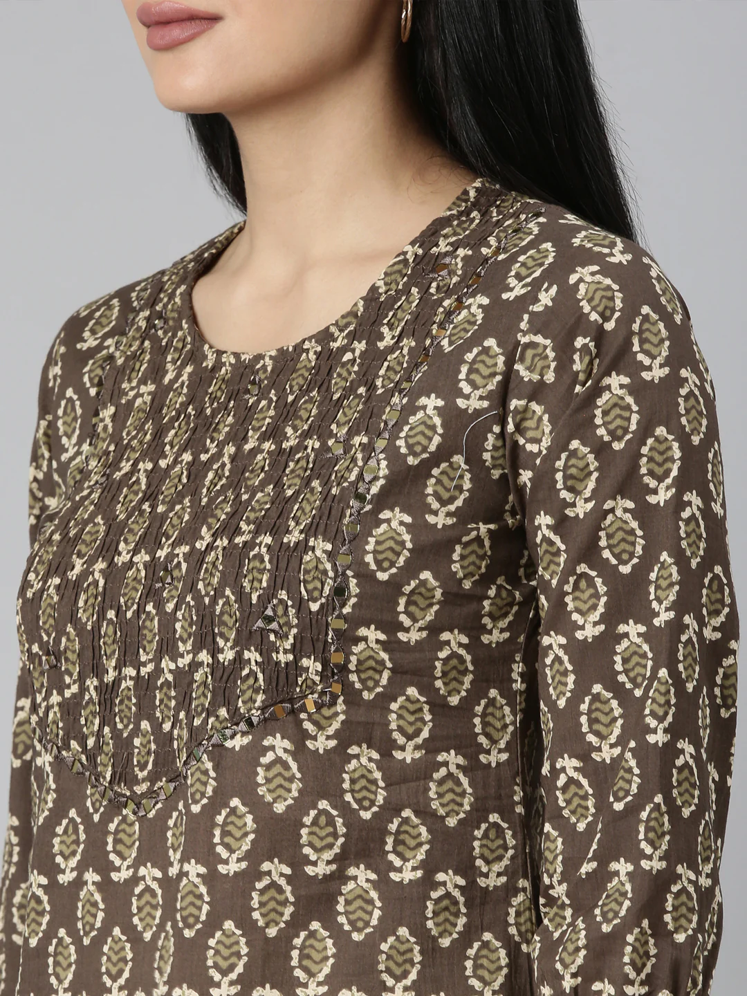 Neerus Brown Straight Casual Floral Straight Kurta - Image 5