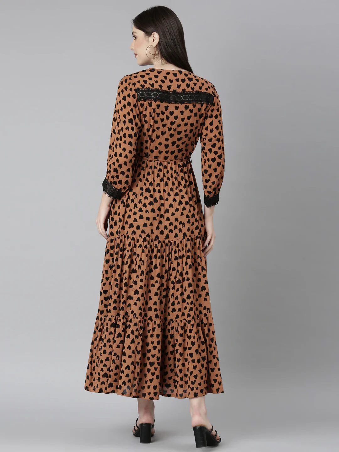 Neerus Brown Straight Casual Polka Dots Dresses - Image 4