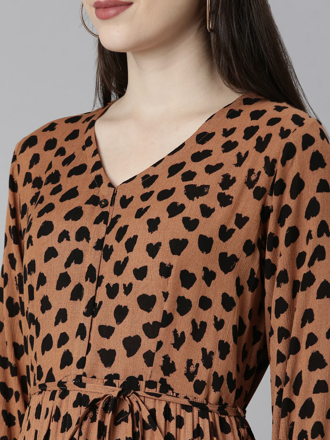 Neerus Brown Straight Casual Polka Dots Dresses - Image 6