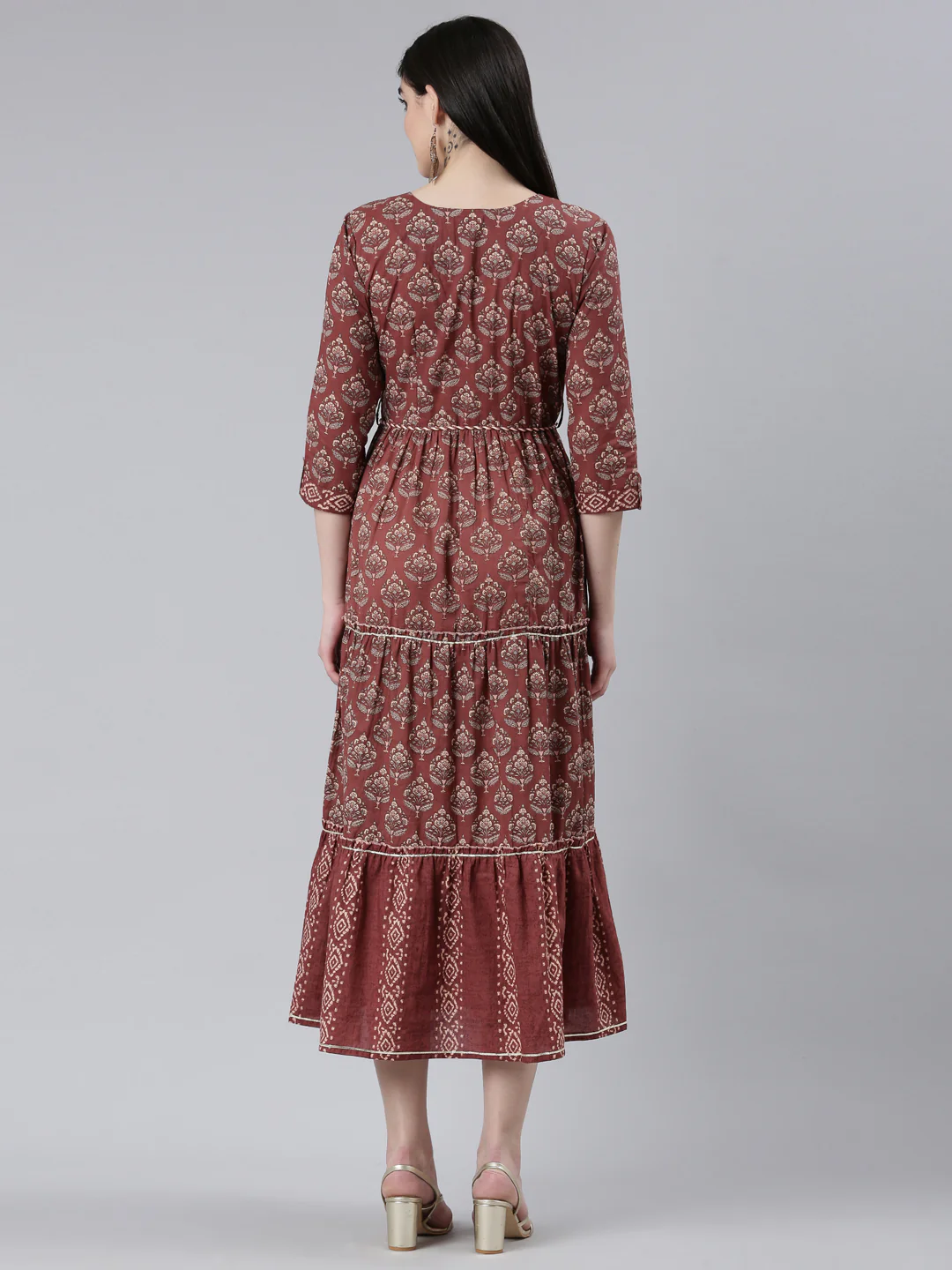 Neerus Brown Straight Casual Printed Gown - Image 3
