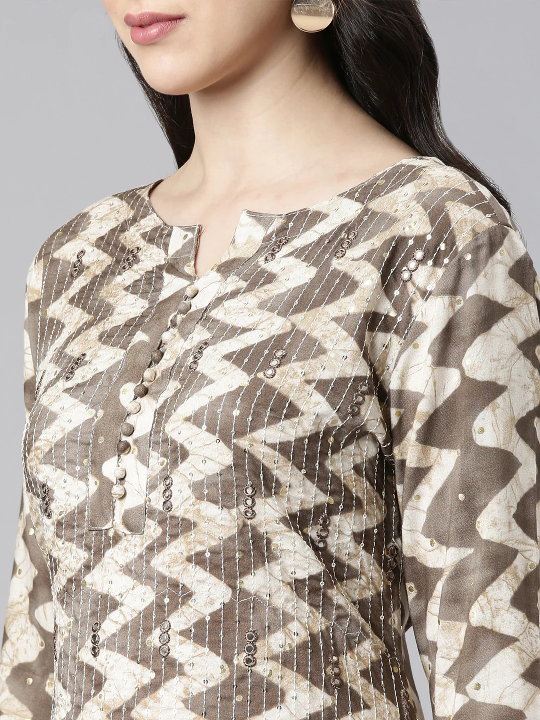 Neerus Brown Straight Casual Striped Kurta - Image 4