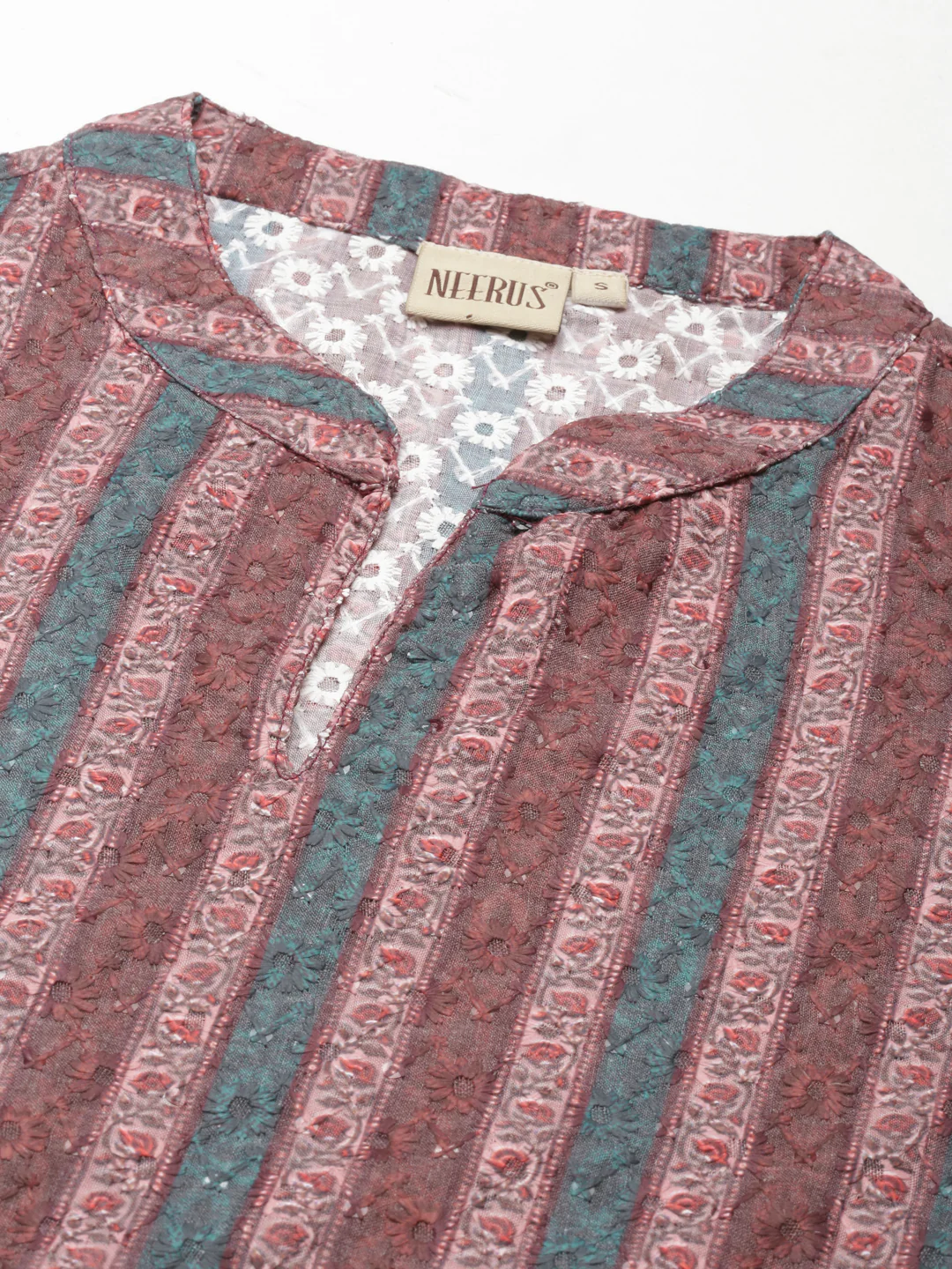 Neerus Brown Straight Embroidered Cotton Kurta - Image 6