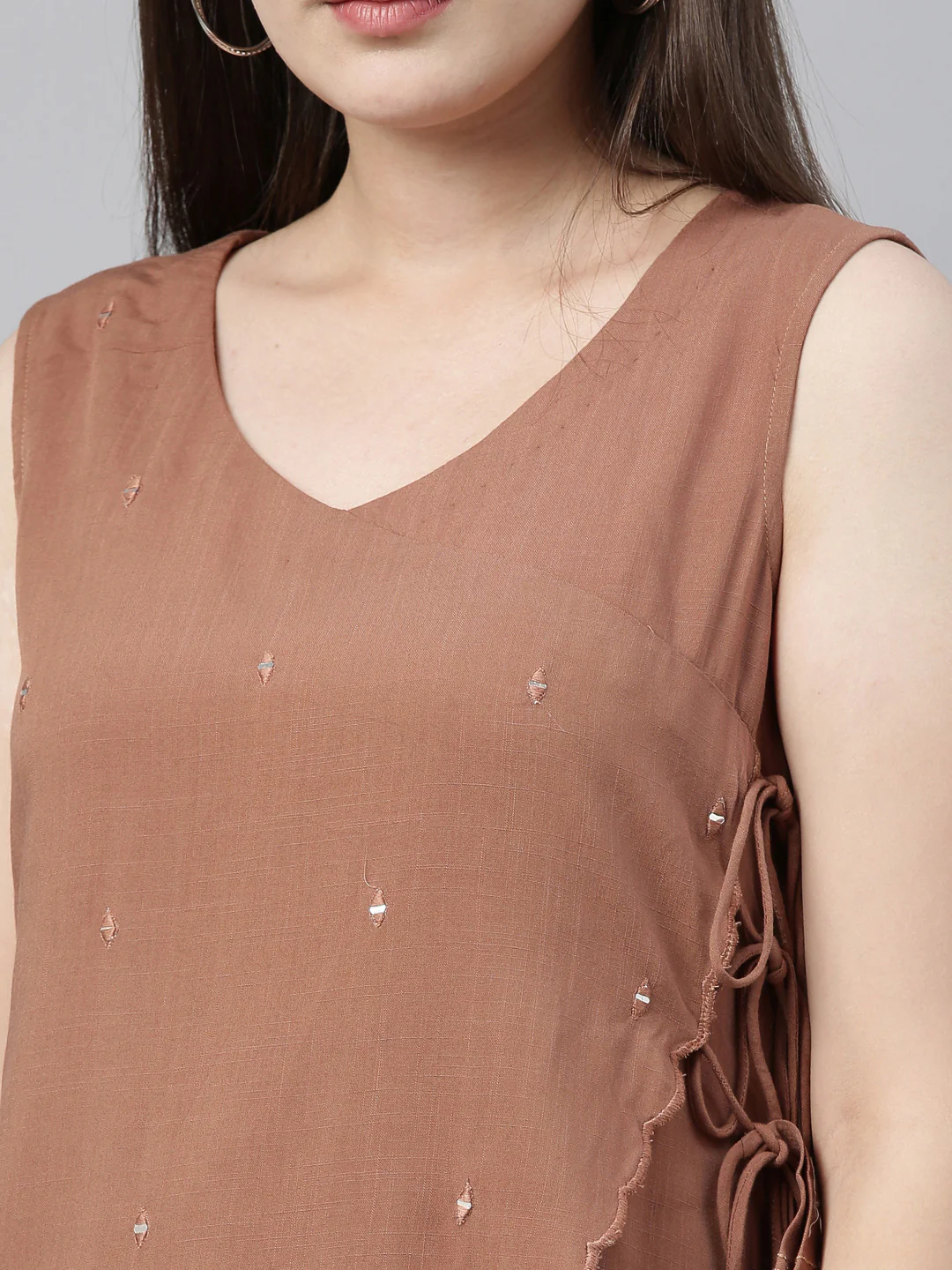 Neerus Brown & White Embellished Kurta & Palazzo Set - Image 4