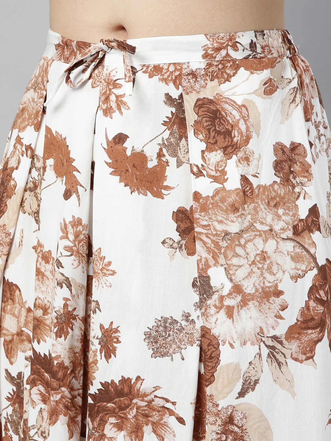 Neerus Brown & White Embellished Kurta & Palazzo Set - Image 8