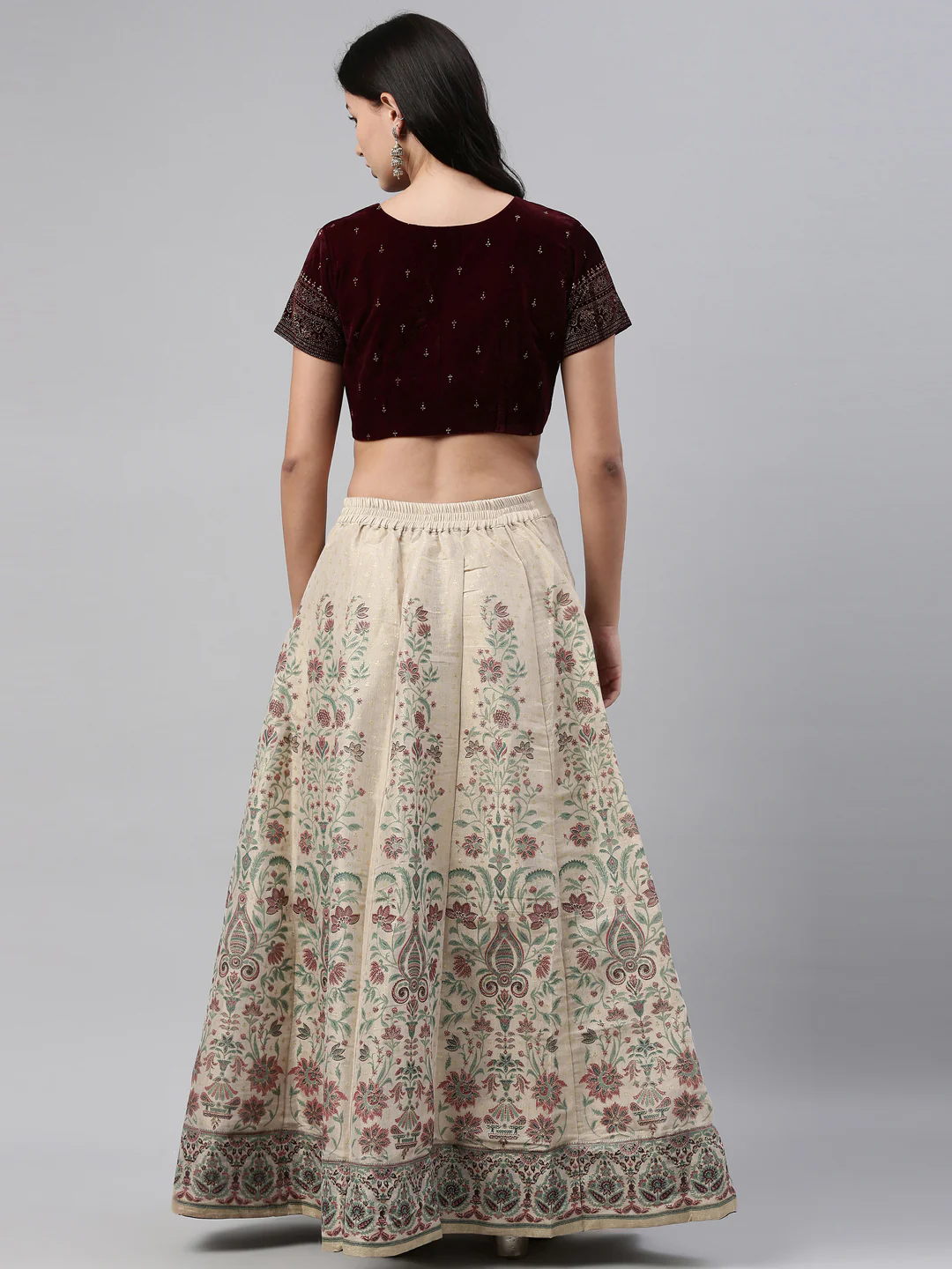 Neerus Burgundy Color Velvett Fabric Crop-Top - Image 4