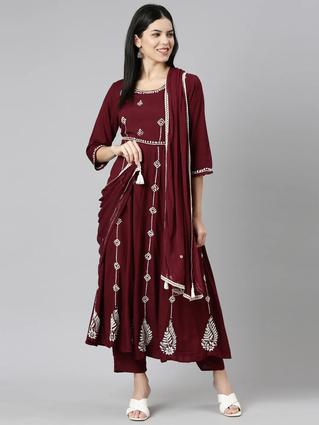 Neerus Burgundy Regular Straight Embroidered Readymade suits - Image 5