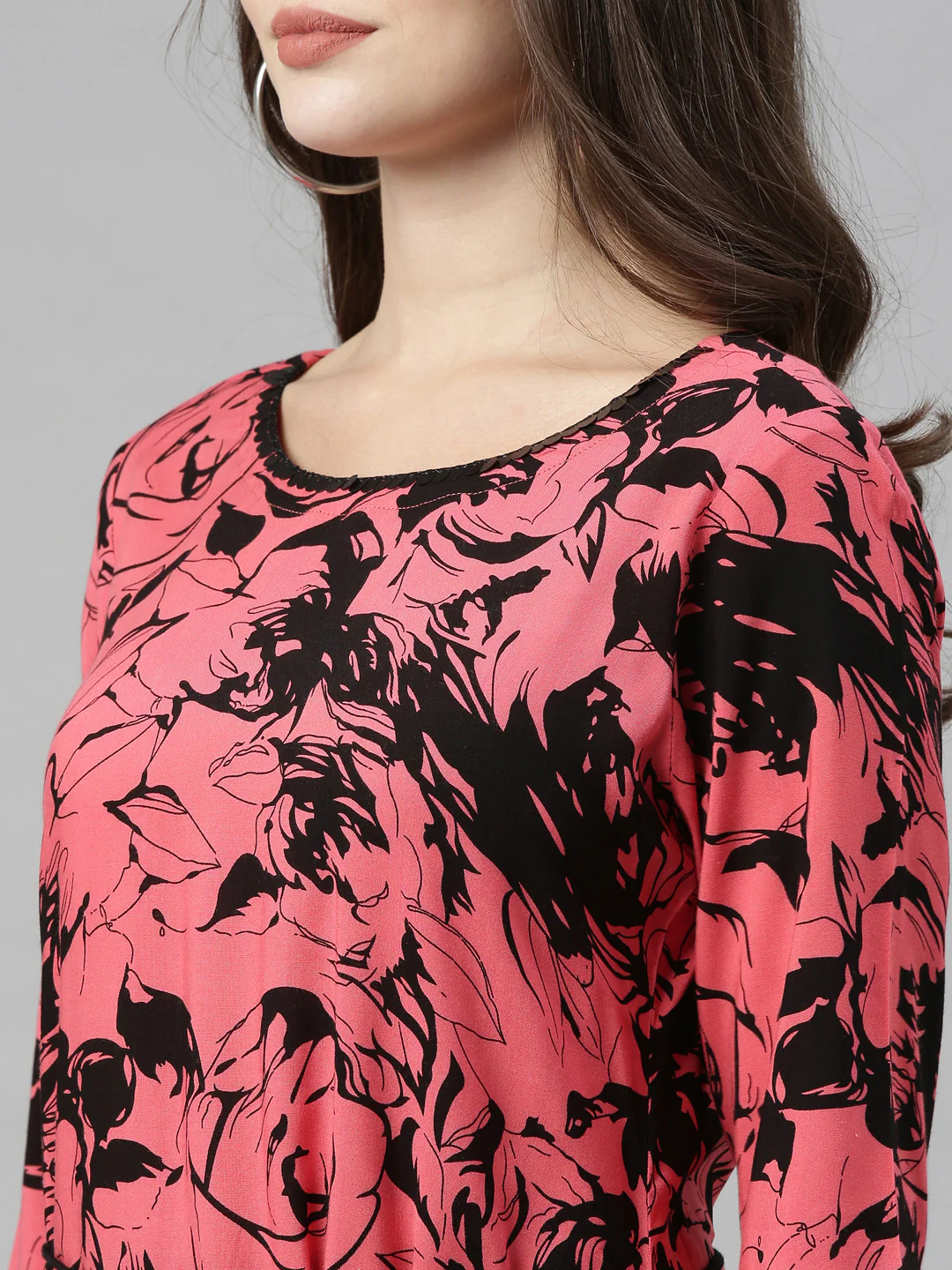 Neerus Carrot Color Rayon Fabric Tunic - Image 2