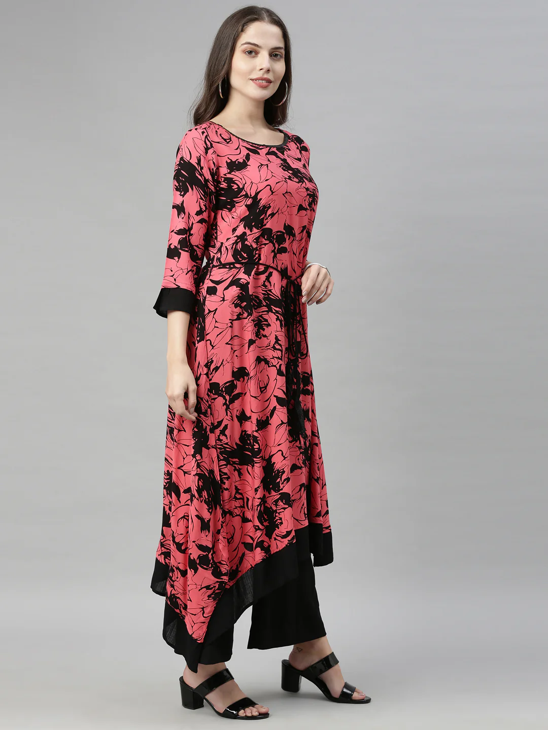 Neerus Carrot Color Rayon Fabric Tunic - Image 6
