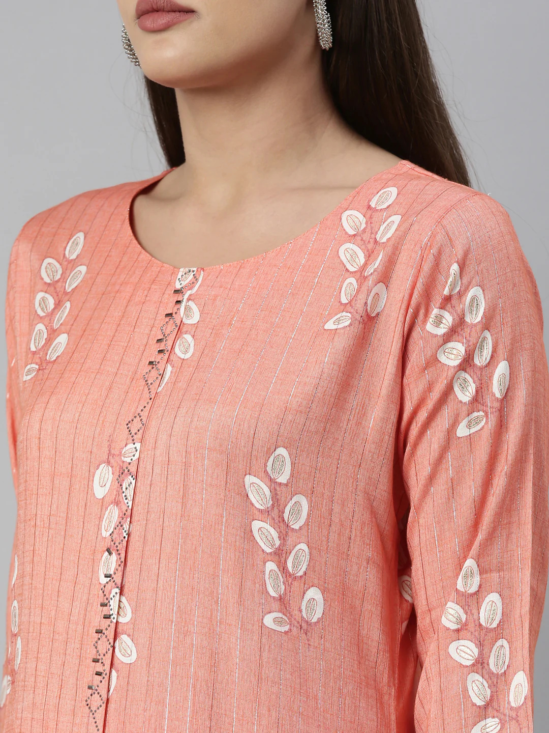 Neerus Carrot Color Slub Rayon Fabric Kurta Set - Image 8