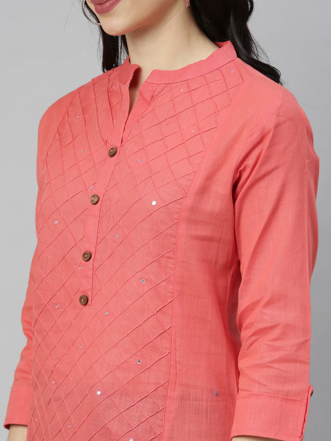 Neerus Carrot Colour Slub Cotton Fabric Tunic "44" - Image 2