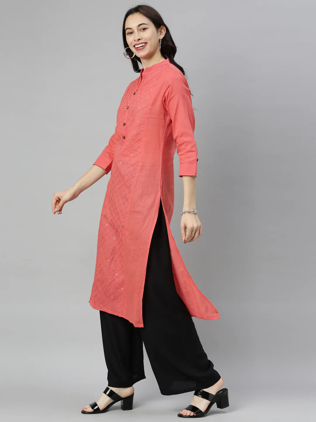 Neerus Carrot Colour Slub Cotton Fabric Tunic "44" - Image 5